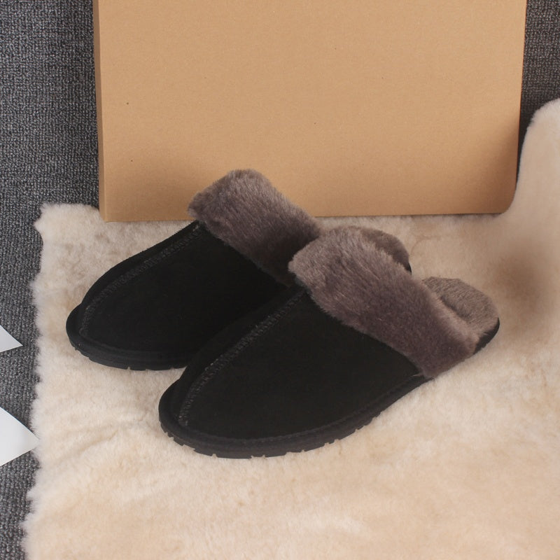 New wool women's shoes for outdoor wear, home slippers, cowhide and thickened lamb wool UUG-159