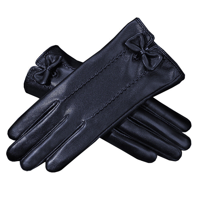 Leather gloves for women winter plus velvet warm cycling windproof waterproof thickening MZL-216