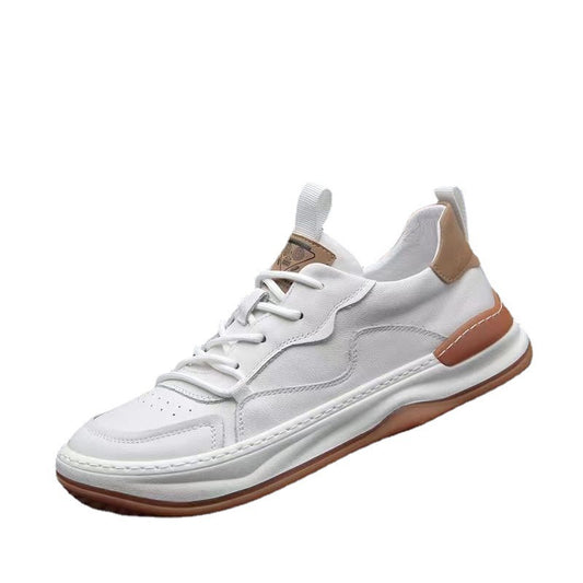 Men's summer hollow leather shoes versatile trendy white shoes leather breathable casual shoes XSM-23